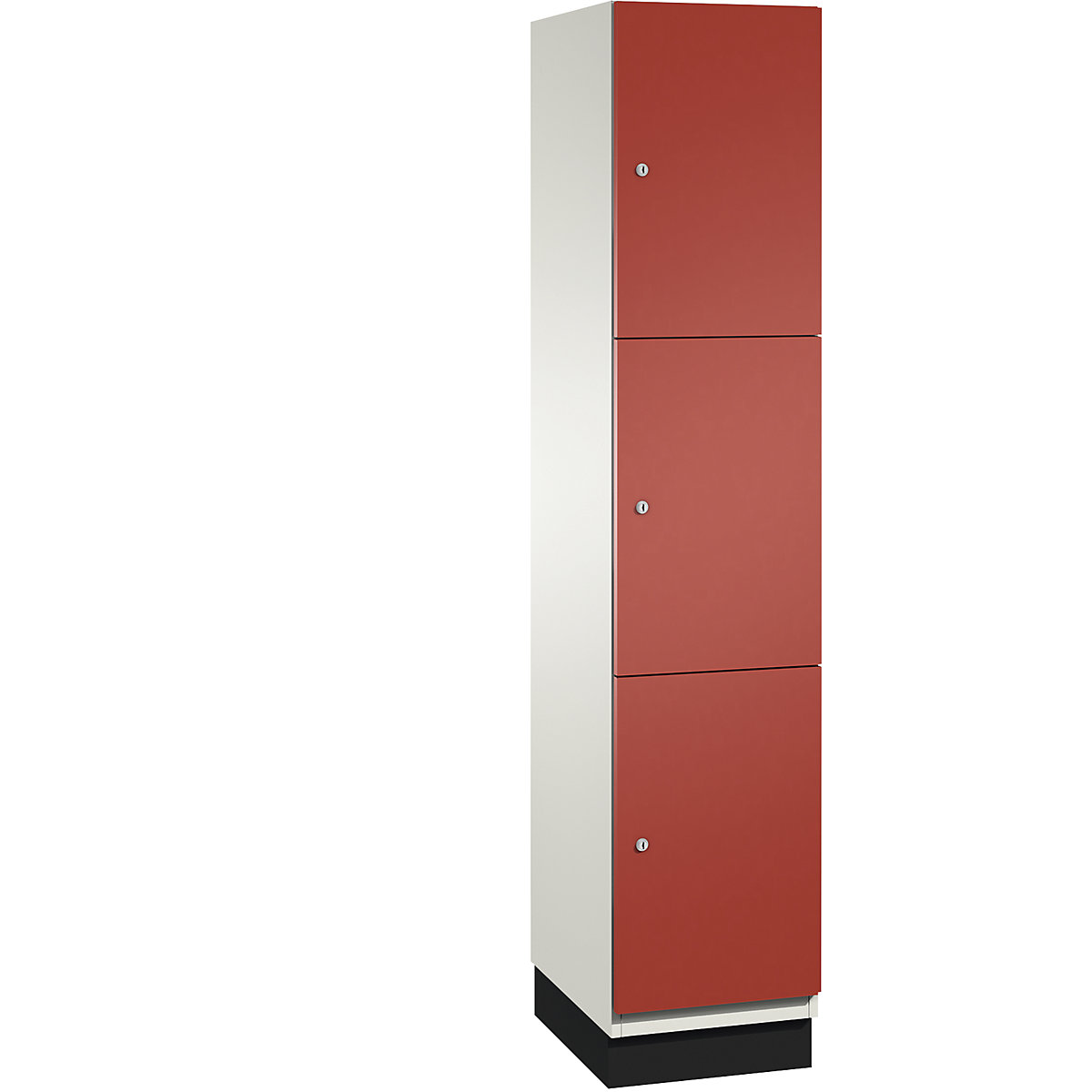 CAMBIO compartment locker with sheet steel doors – C+P, 3 compartments, width 400 mm, body pure white / door flame red-2