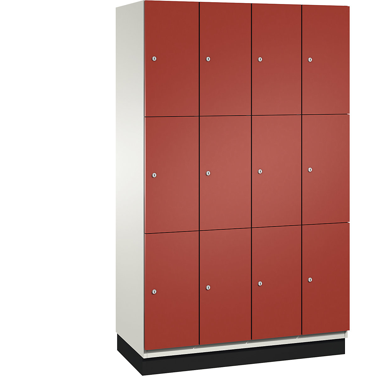 CAMBIO compartment locker with sheet steel doors – C+P, 12 compartments, width 1200 mm, body pure white / door flame red, compartment height 616.6 mm-6