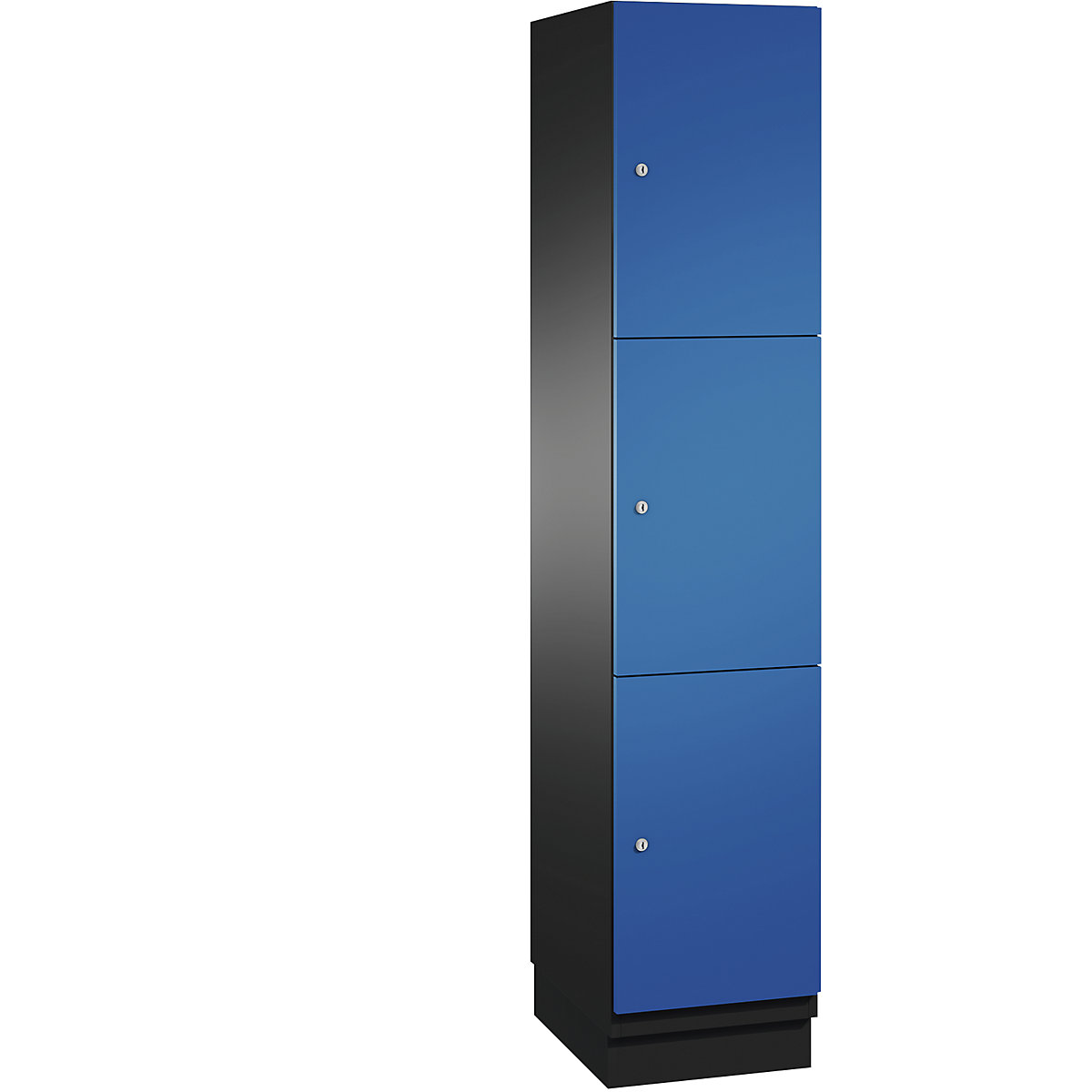 CAMBIO compartment locker with sheet steel doors – C+P, 3 compartments, width 400 mm, body black grey / door gentian blue-6