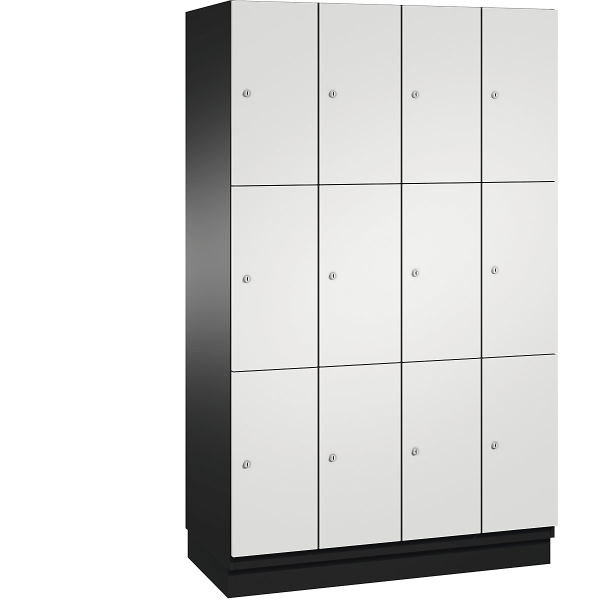CAMBIO compartment locker with sheet steel doors – C+P, 12 compartments, width 1200 mm, body black grey / door light grey, compartment height 616.6 mm-12