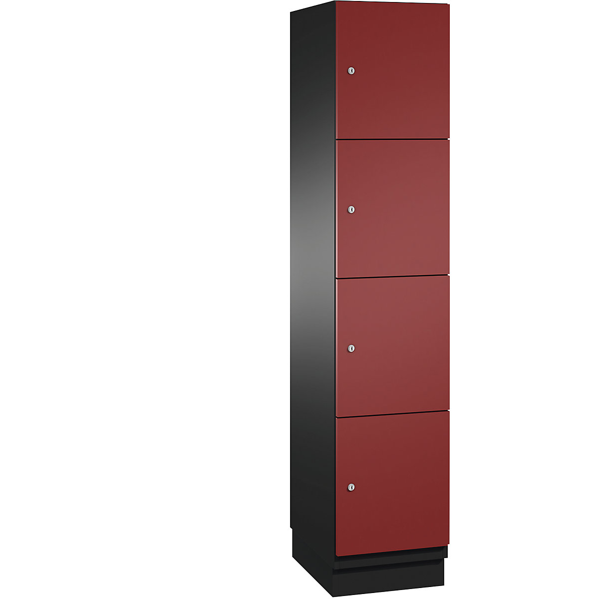 CAMBIO compartment locker with sheet steel doors – C+P, 4 compartments, width 400 mm, body black grey / door ruby red-5