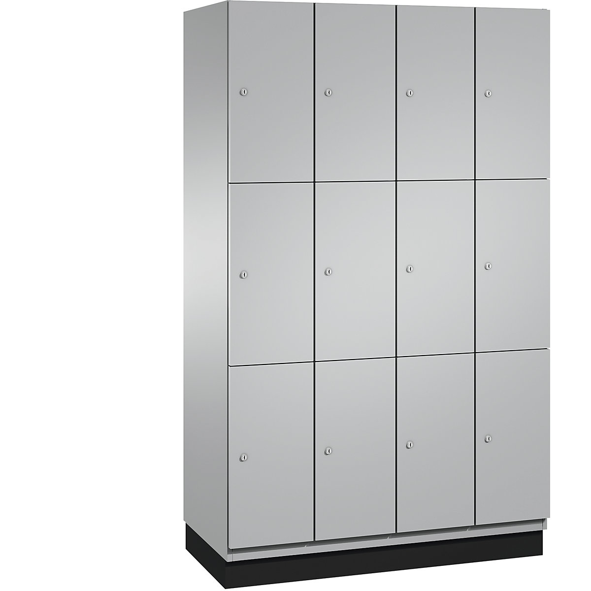 CAMBIO compartment locker with sheet steel doors – C+P, 12 compartments, width 1200 mm, body white aluminium / door white aluminium, compartment height 616.6 mm-1
