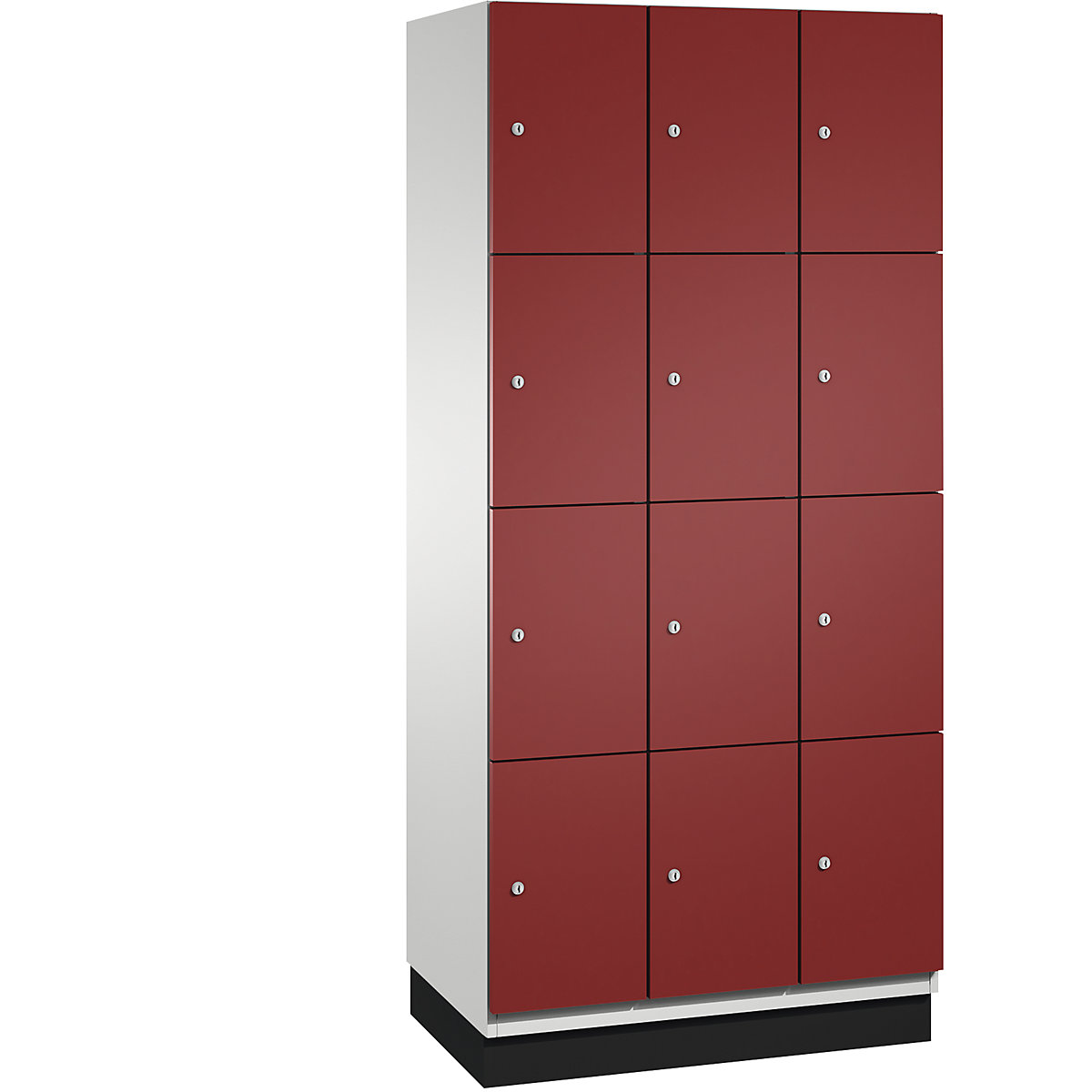 CAMBIO compartment locker with sheet steel doors – C+P, 12 compartments, width 900 mm, body light grey / door ruby red-10