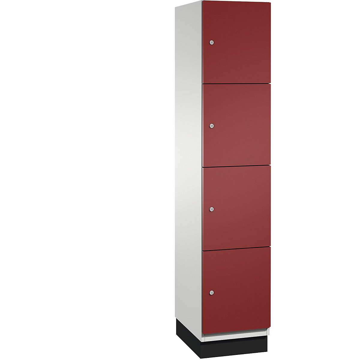 CAMBIO compartment locker with sheet steel doors – C+P, 4 compartments, width 400 mm, body light grey / door ruby red-6