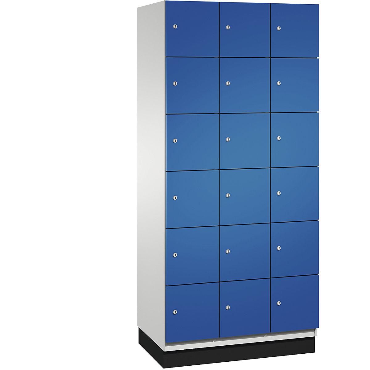C+P – CAMBIO compartment locker with sheet steel doors, 18 compartments, width 900 mm, body light grey / door gentian blue