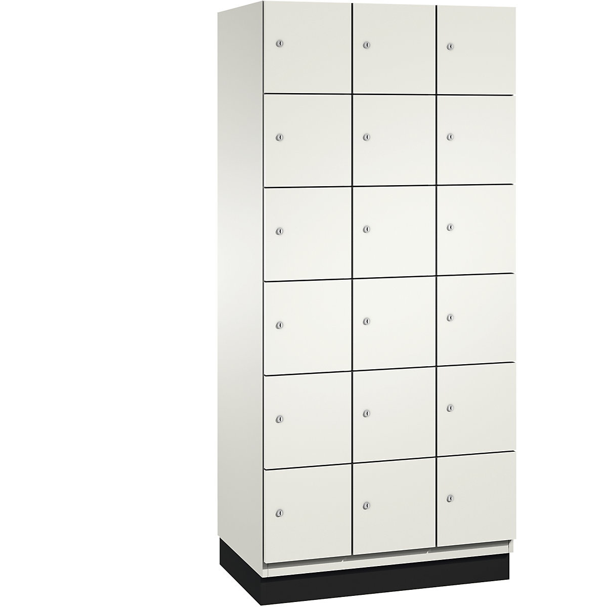 C+P – CAMBIO compartment locker with sheet steel doors, 18 compartments, width 900 mm, body pure white / door pure white