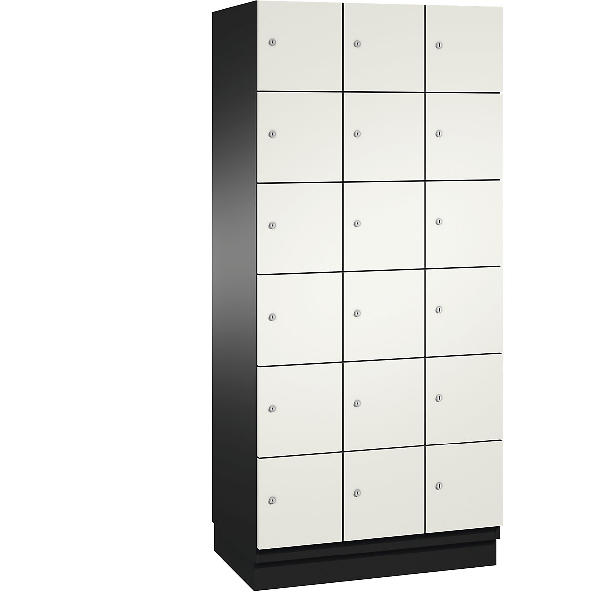 C+P – CAMBIO compartment locker with sheet steel doors, 18 compartments, width 900 mm, body black grey / door pure white