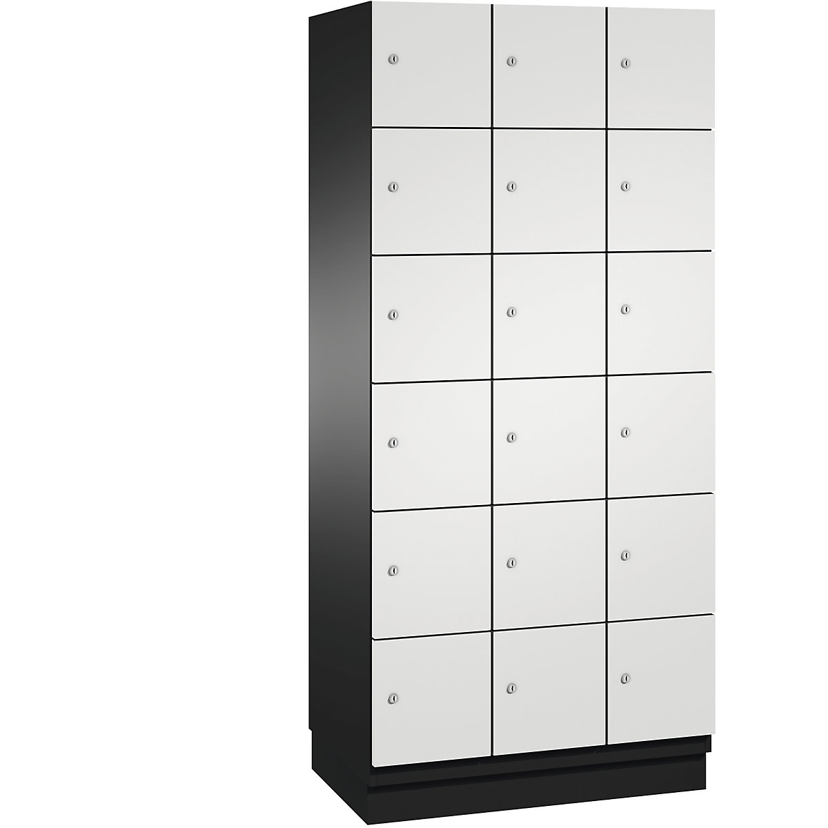 C+P – CAMBIO compartment locker with sheet steel doors, 18 compartments, width 900 mm, body black grey / door light grey