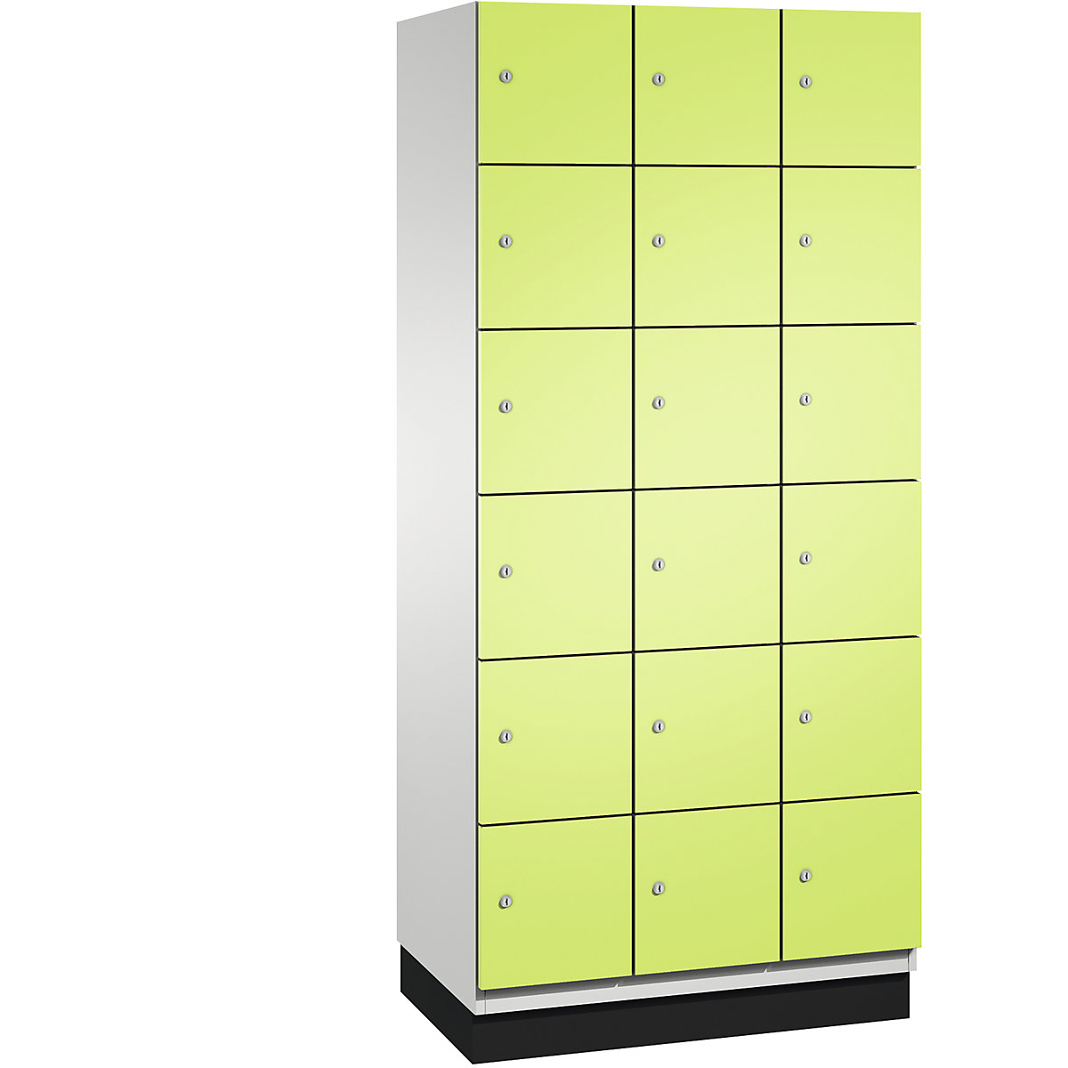 C+P – CAMBIO compartment locker with sheet steel doors, 18 compartments, width 900 mm, body light grey / door viridian green