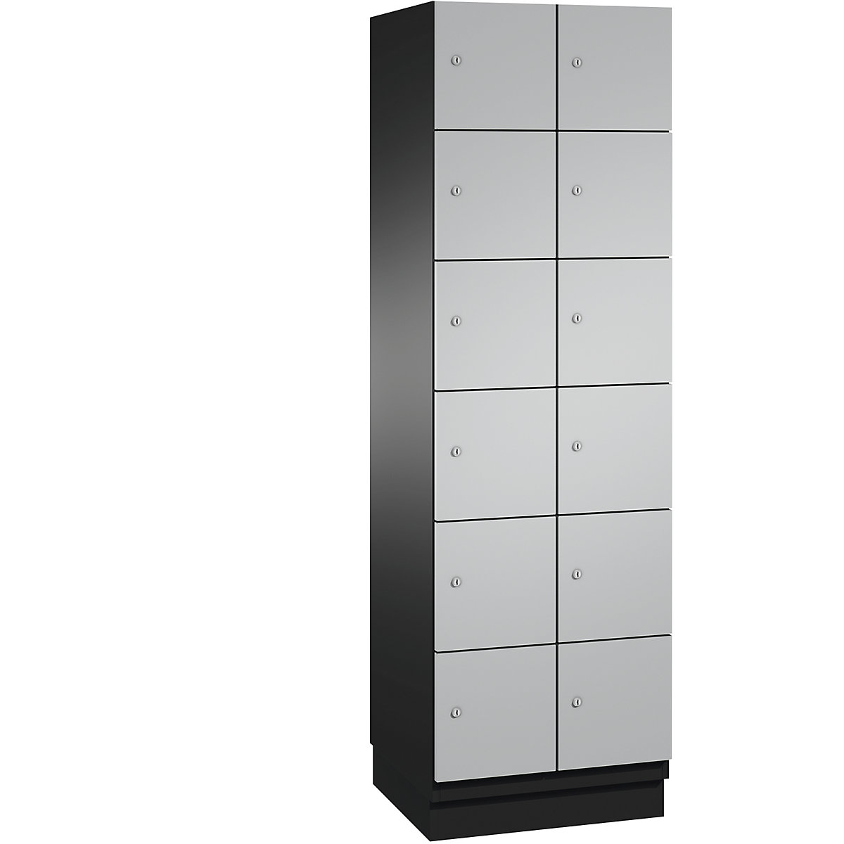 CAMBIO compartment locker with sheet steel doors – C+P, 12 compartments, width 600 mm, body black grey / door white aluminium-2