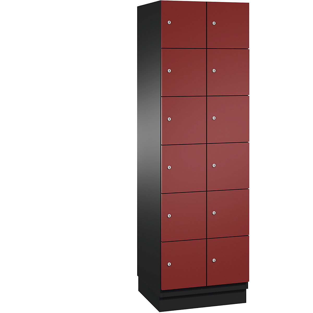 CAMBIO compartment locker with sheet steel doors – C+P, 12 compartments, width 600 mm, body black grey / door ruby red-11
