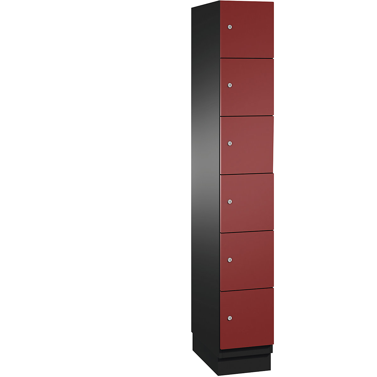 CAMBIO compartment locker with sheet steel doors – C+P, 6 compartments, width 300 mm, body black grey / door ruby red-9