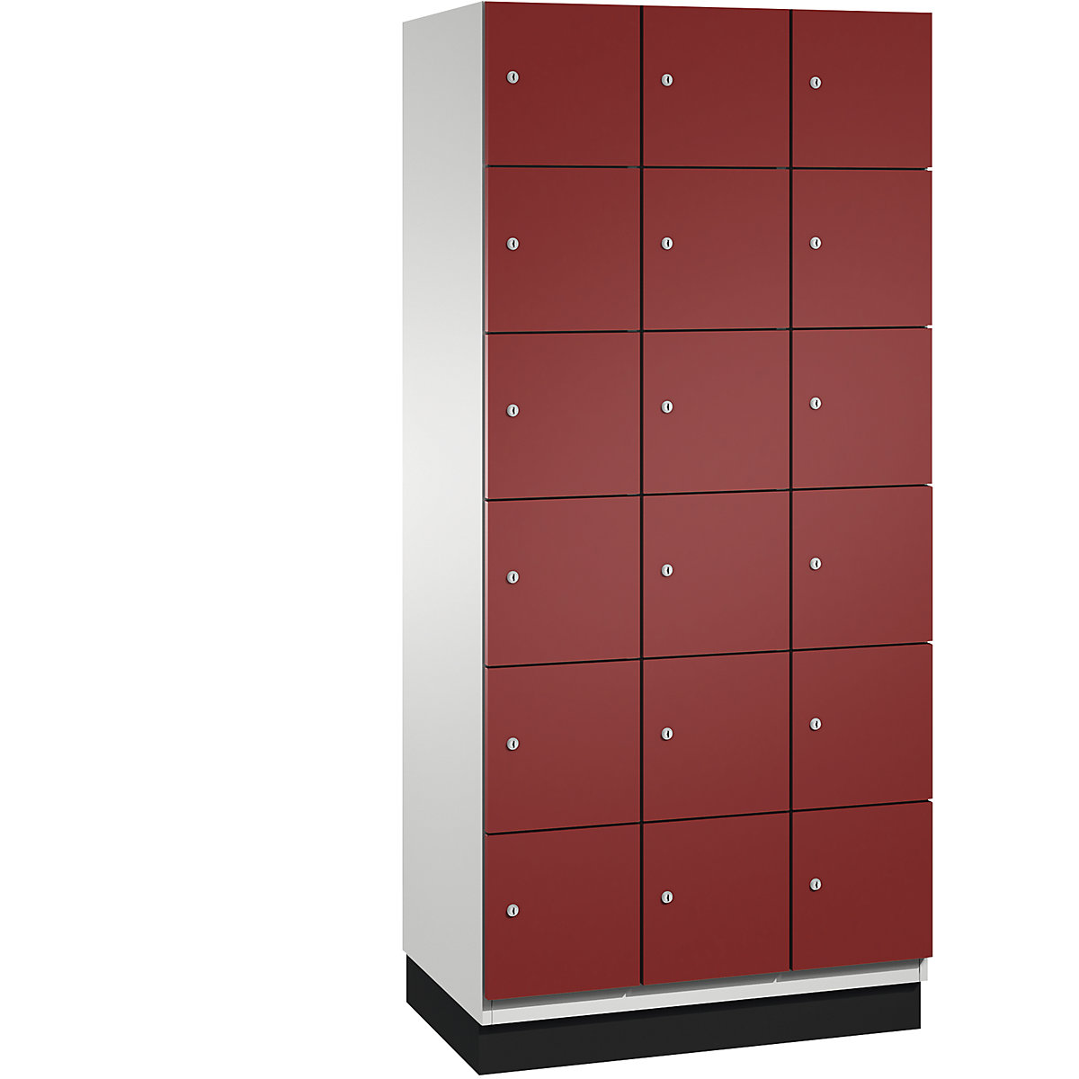 C+P – CAMBIO compartment locker with sheet steel doors, 18 compartments, width 900 mm, body light grey / door ruby red