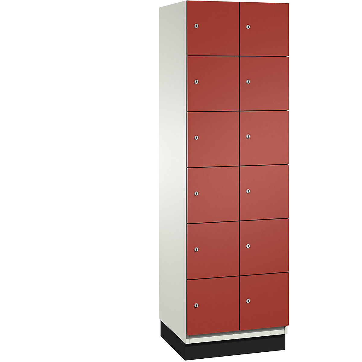 CAMBIO compartment locker with sheet steel doors – C+P, 12 compartments, width 600 mm, body pure white / door flame red-3
