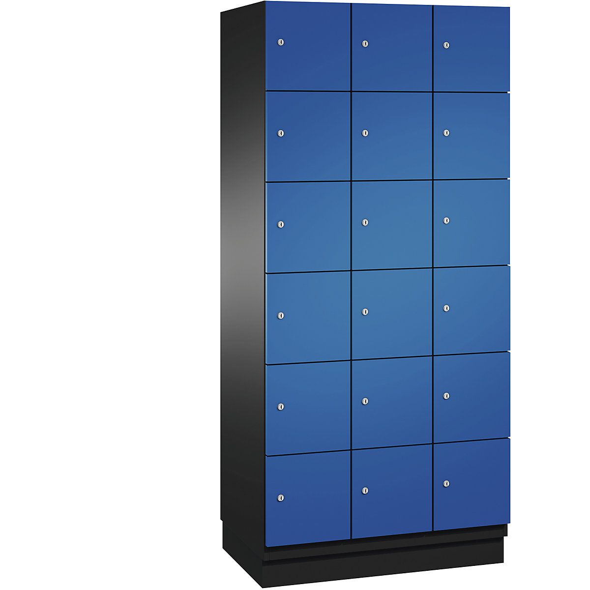 C+P – CAMBIO compartment locker with sheet steel doors, 18 compartments, width 900 mm, body black grey / door gentian blue