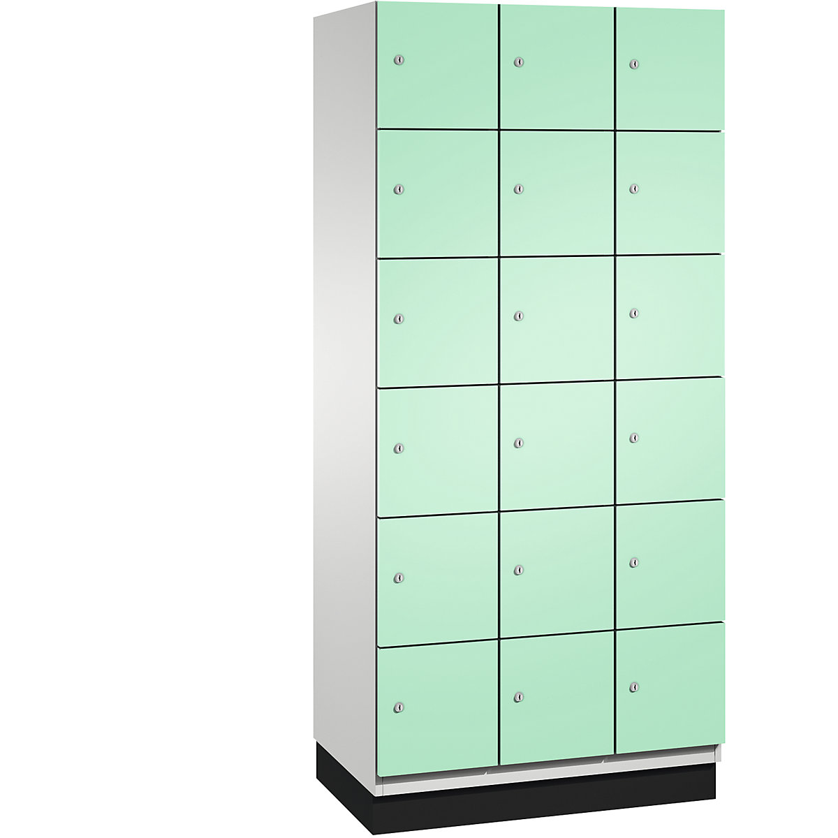 C+P – CAMBIO compartment locker with sheet steel doors, 18 compartments, width 900 mm, body light grey / door light green