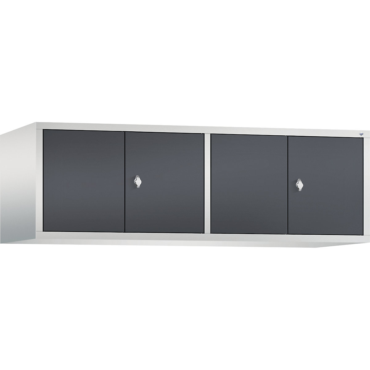 CLASSIC add-on cupboard, doors close in the middle – C+P, 4 compartments, compartment width 400 mm, light grey / black grey-9