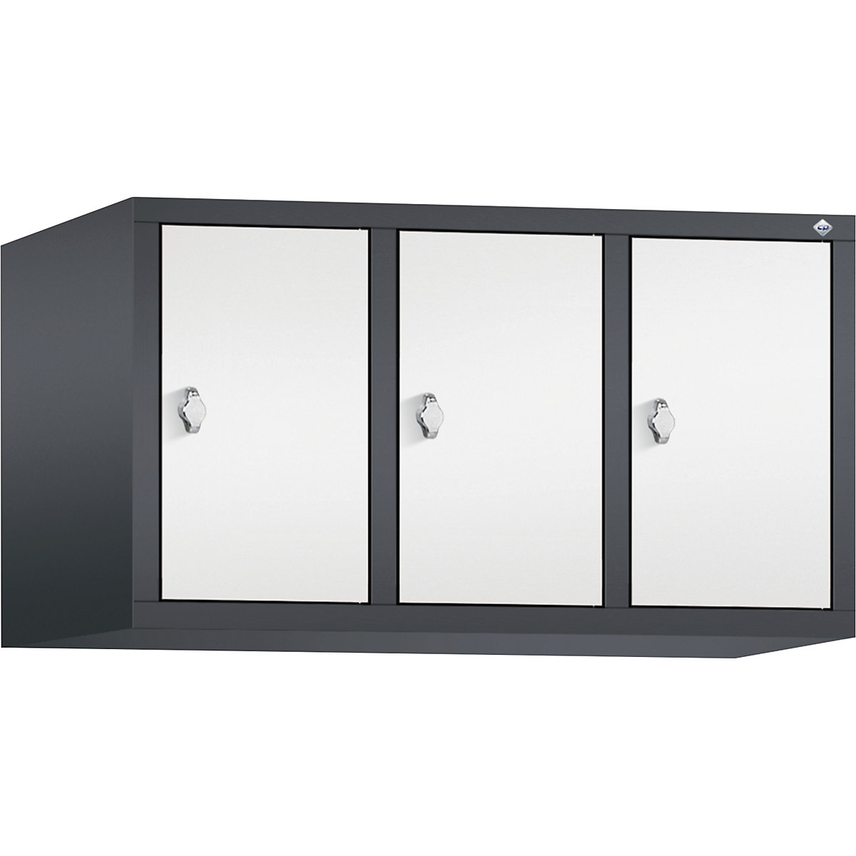 CLASSIC add-on cupboard – C+P, 3 compartments, compartment width 300 mm, black grey / traffic white-9