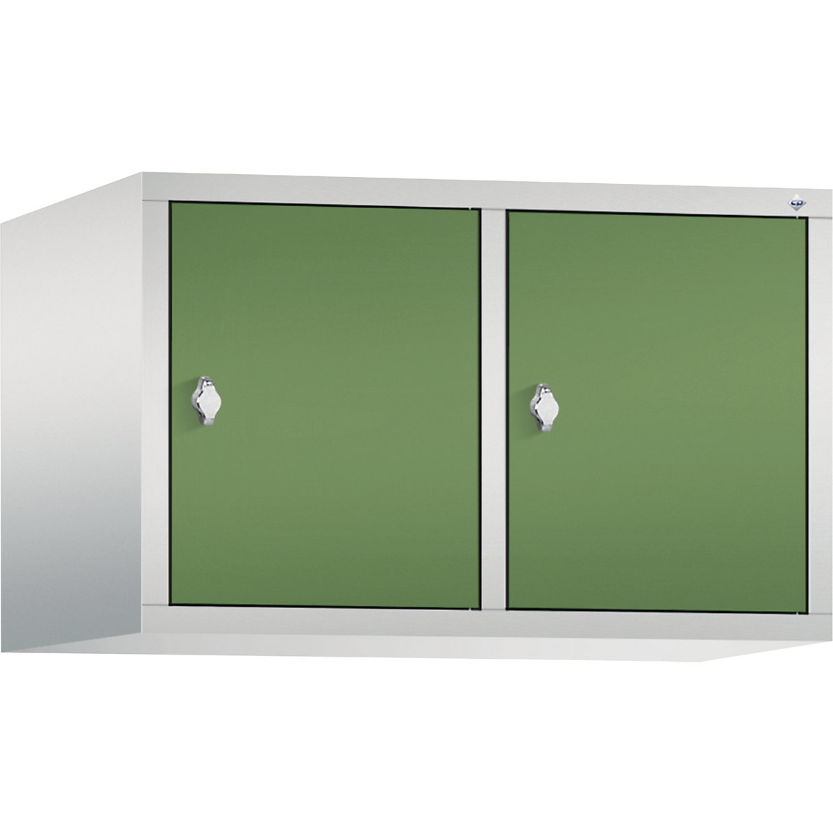 CLASSIC add-on cupboard – C+P, 2 compartments, compartment width 400 mm, light grey / reseda green-8