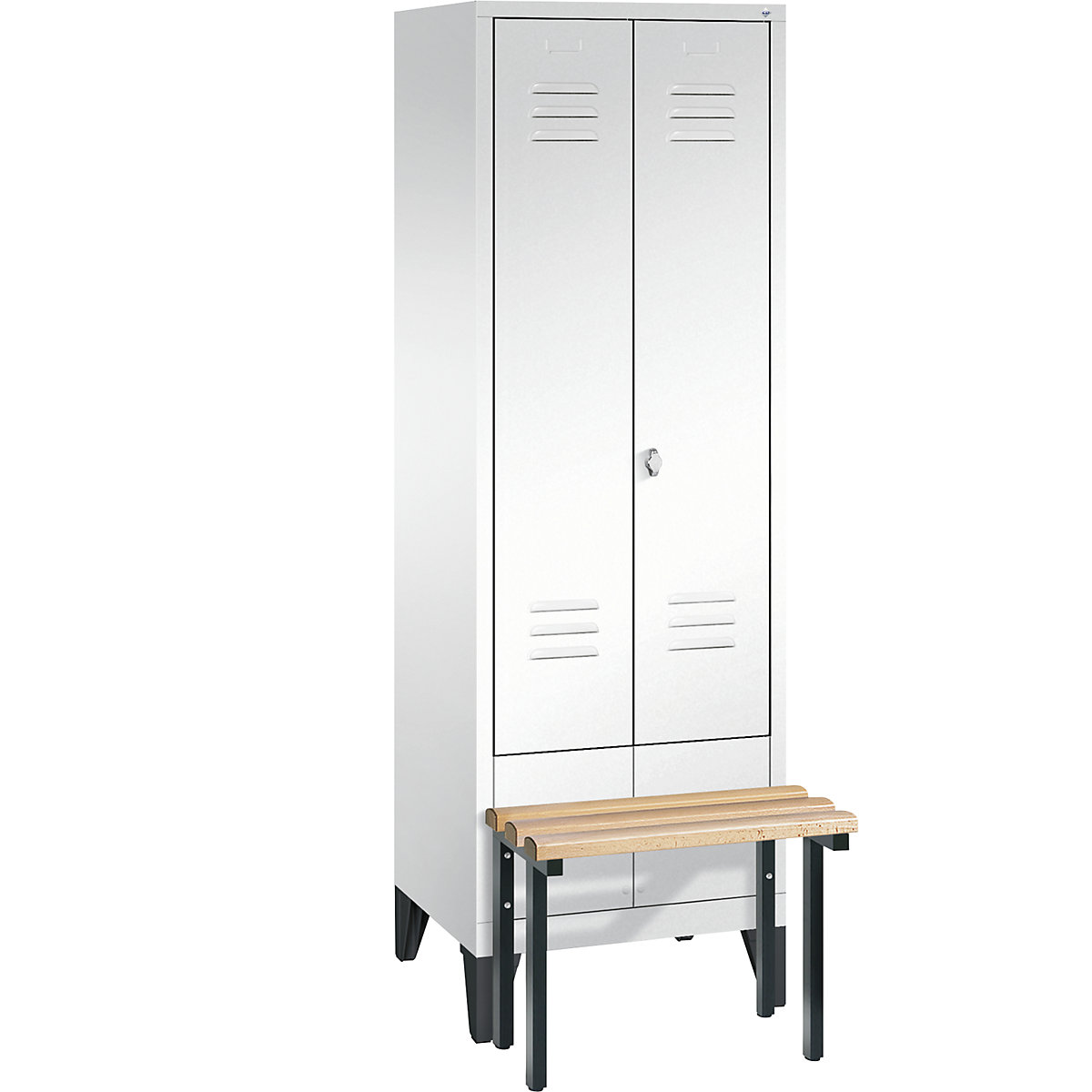 CLASSIC cloakroom locker with bench mounted at front, doors close in the middle - C+P