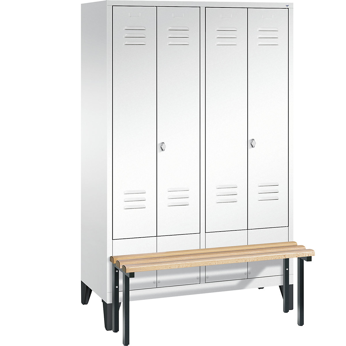 CLASSIC cloakroom locker with bench mounted at front, doors close in the middle - C+P