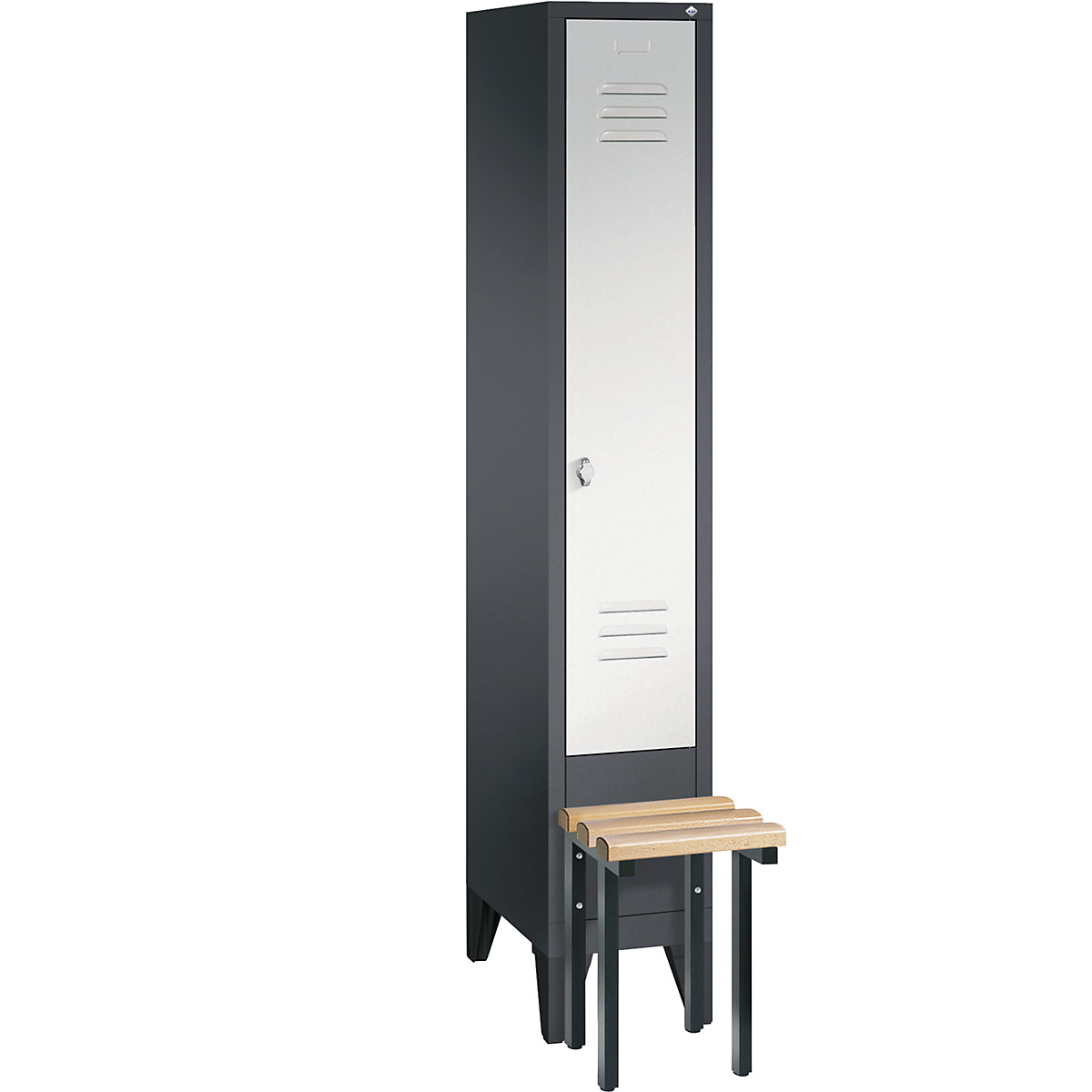 CLASSIC cloakroom locker with bench mounted in front – C+P