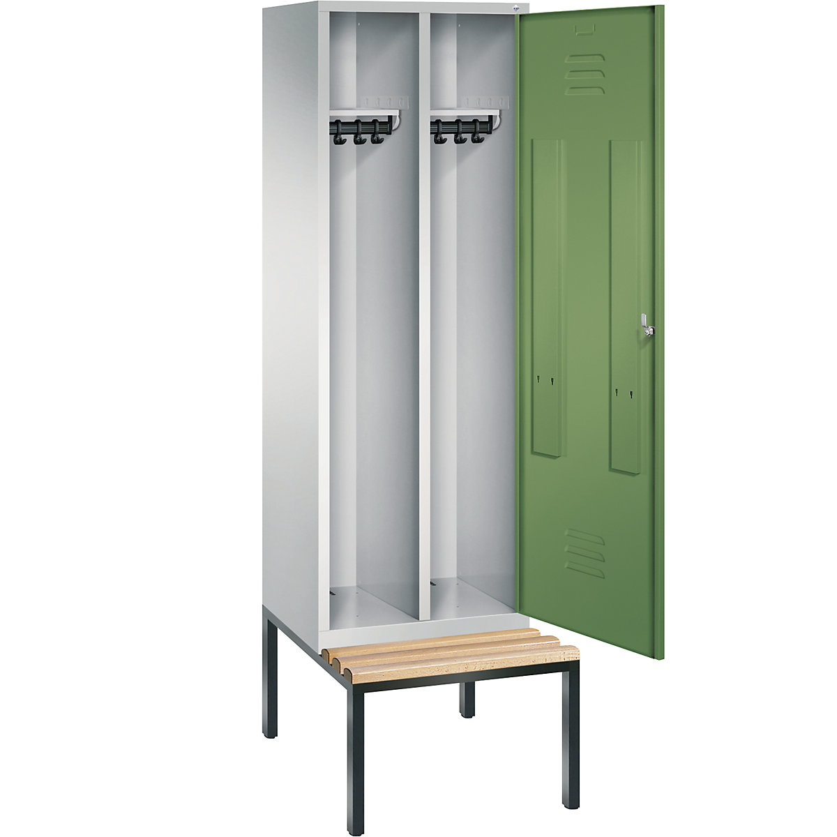 CLASSIC cloakroom locker with bench mounted underneath, door for 2 compartments – C+P (Product illustration 2)-1