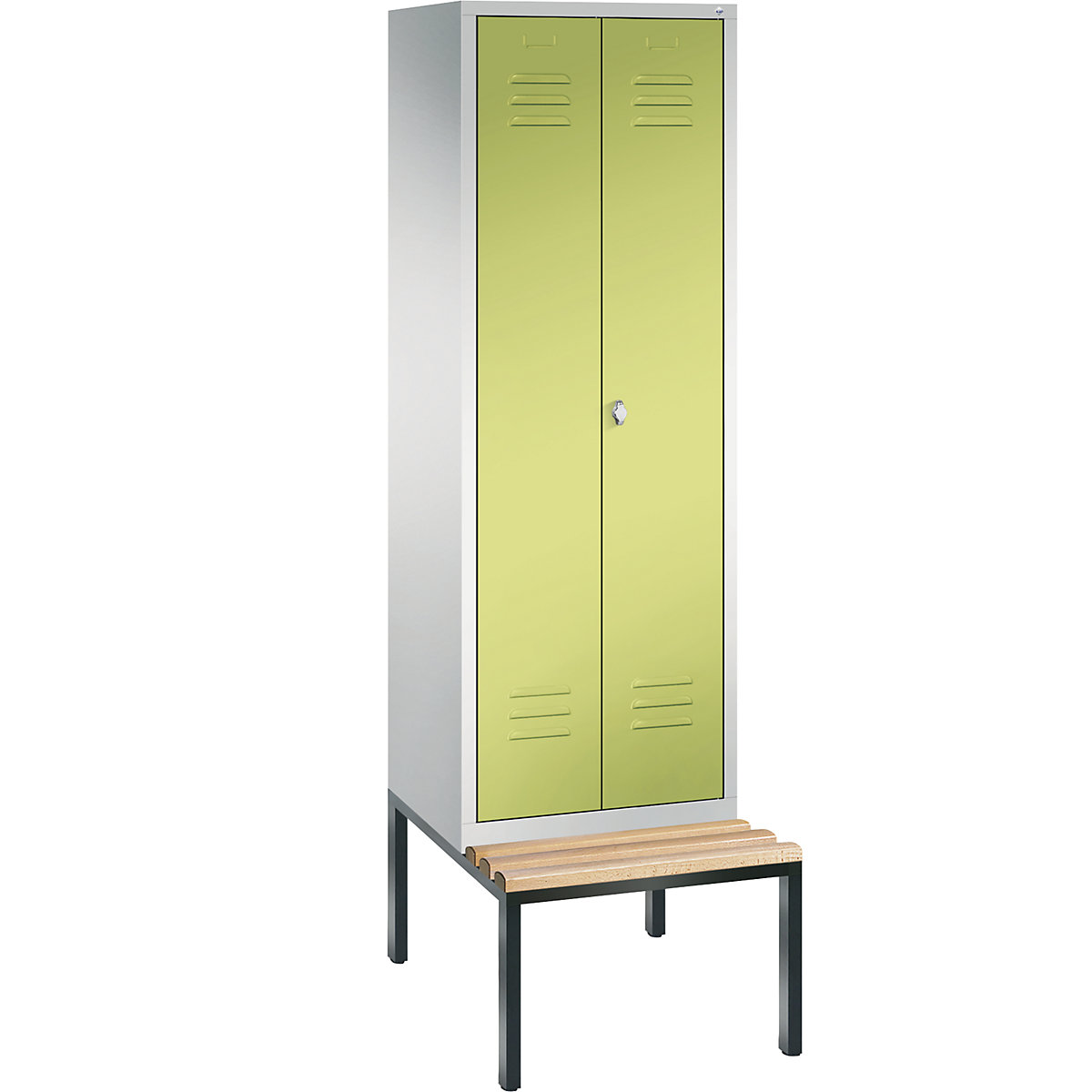 CLASSIC cloakroom locker with bench mounted underneath, doors close in the middle – C+P