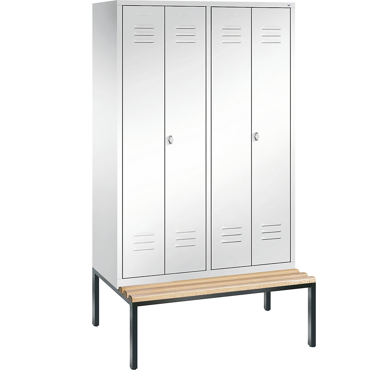 CLASSIC cloakroom locker with bench mounted underneath, doors close in the middle - C+P