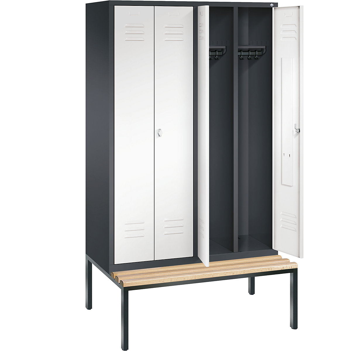 CLASSIC cloakroom locker with bench mounted underneath, doors close in the middle – C+P (Product illustration 2)-1