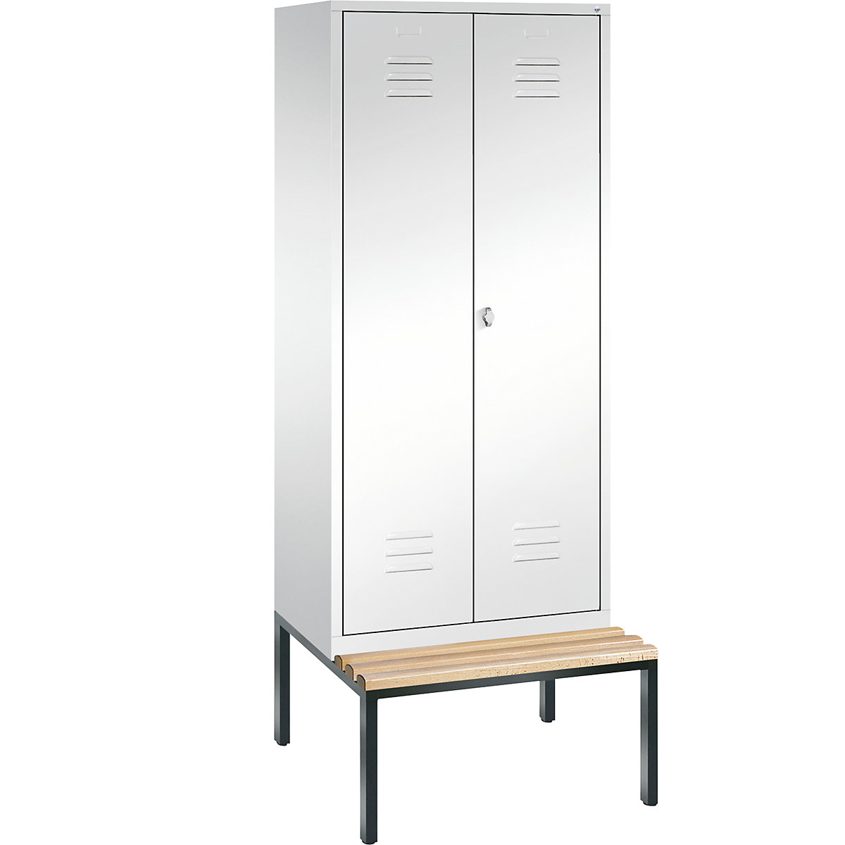 CLASSIC cloakroom locker with bench mounted underneath, doors close in the middle - C+P