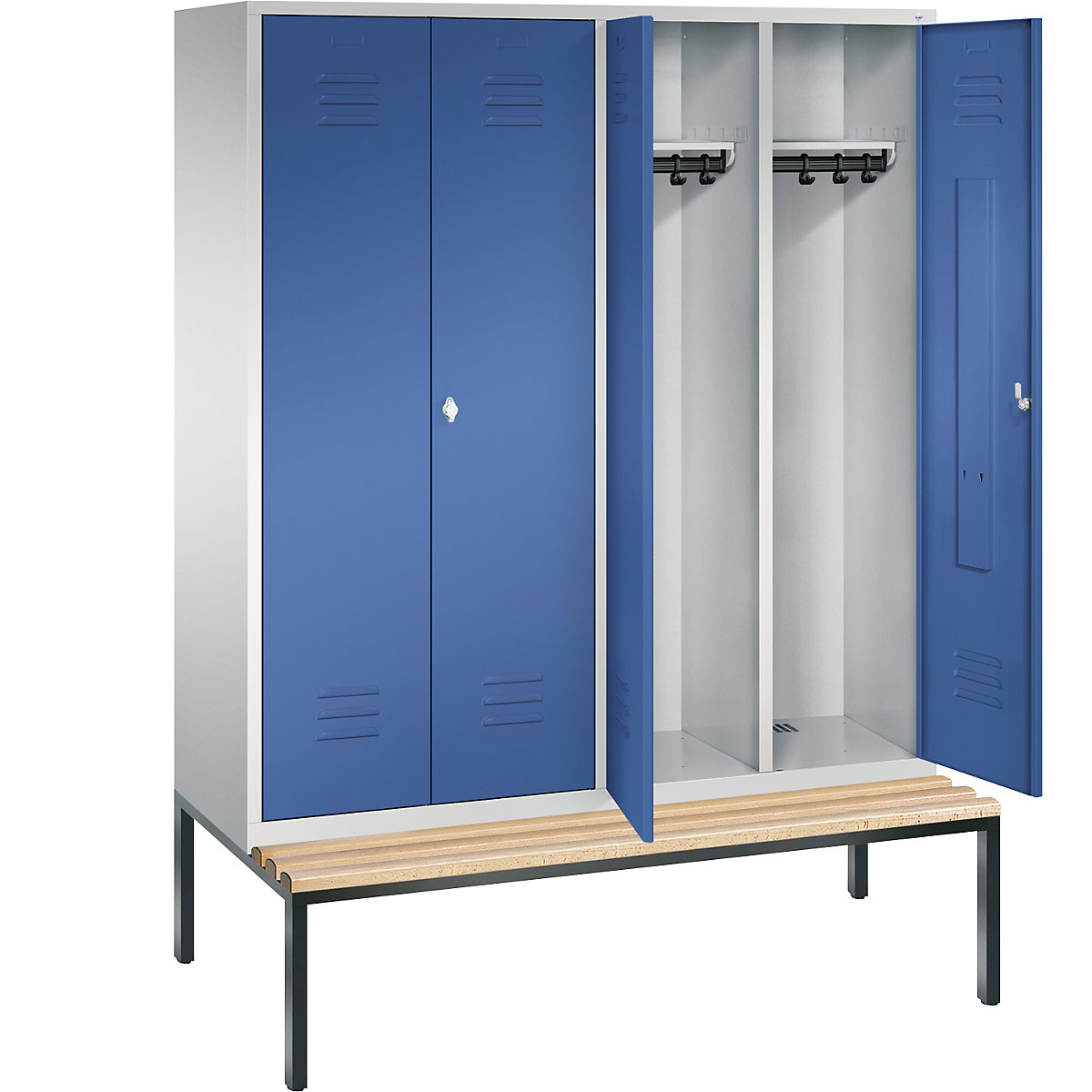CLASSIC cloakroom locker with bench mounted underneath, doors close in the middle – C+P (Product illustration 2)-1