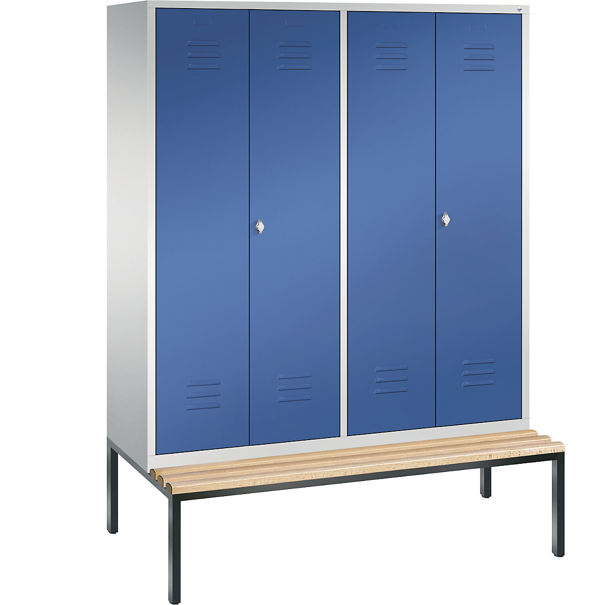CLASSIC cloakroom locker with bench mounted underneath, doors close in the middle – C+P
