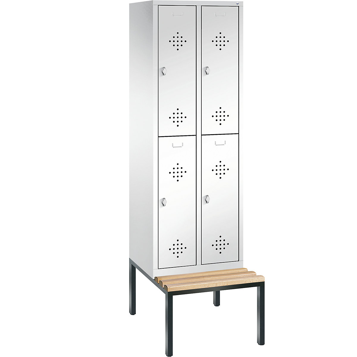 CLASSIC cloakroom locker with bench mounted underneath, double tier - C+P