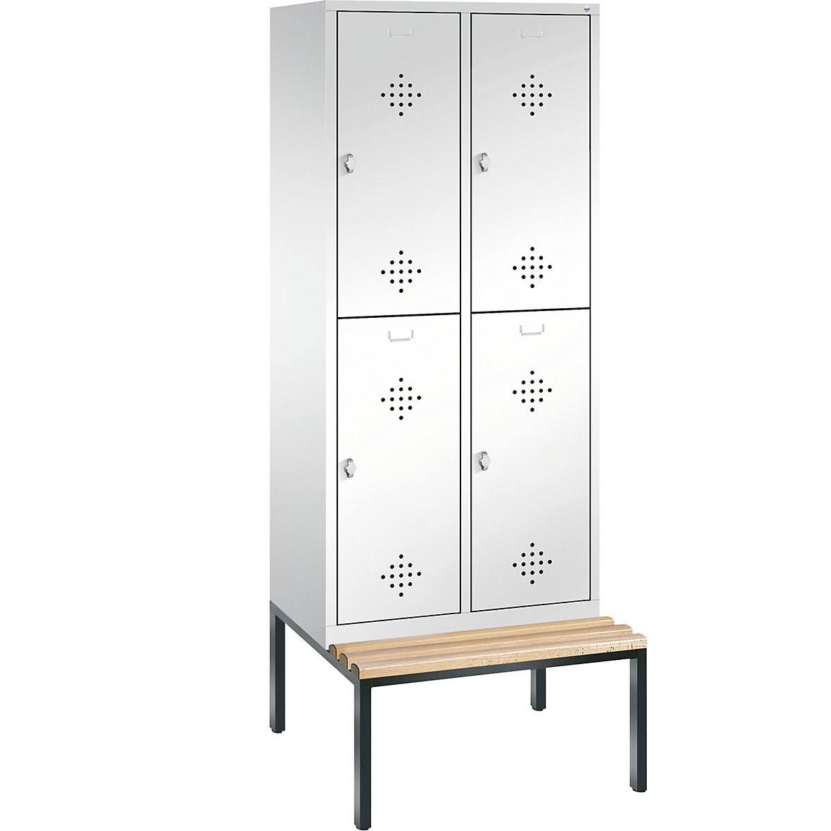 CLASSIC cloakroom locker with bench mounted underneath, double tier - C+P