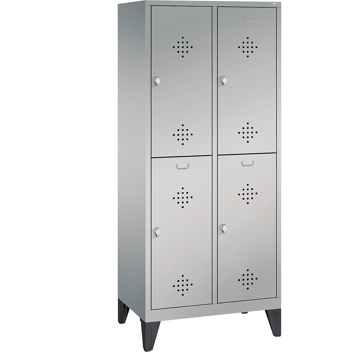 CLASSIC cloakroom locker with feet, double tier – C+P, 2 compartments, 2 shelf compartments each, compartment width 400 mm, white aluminium-5