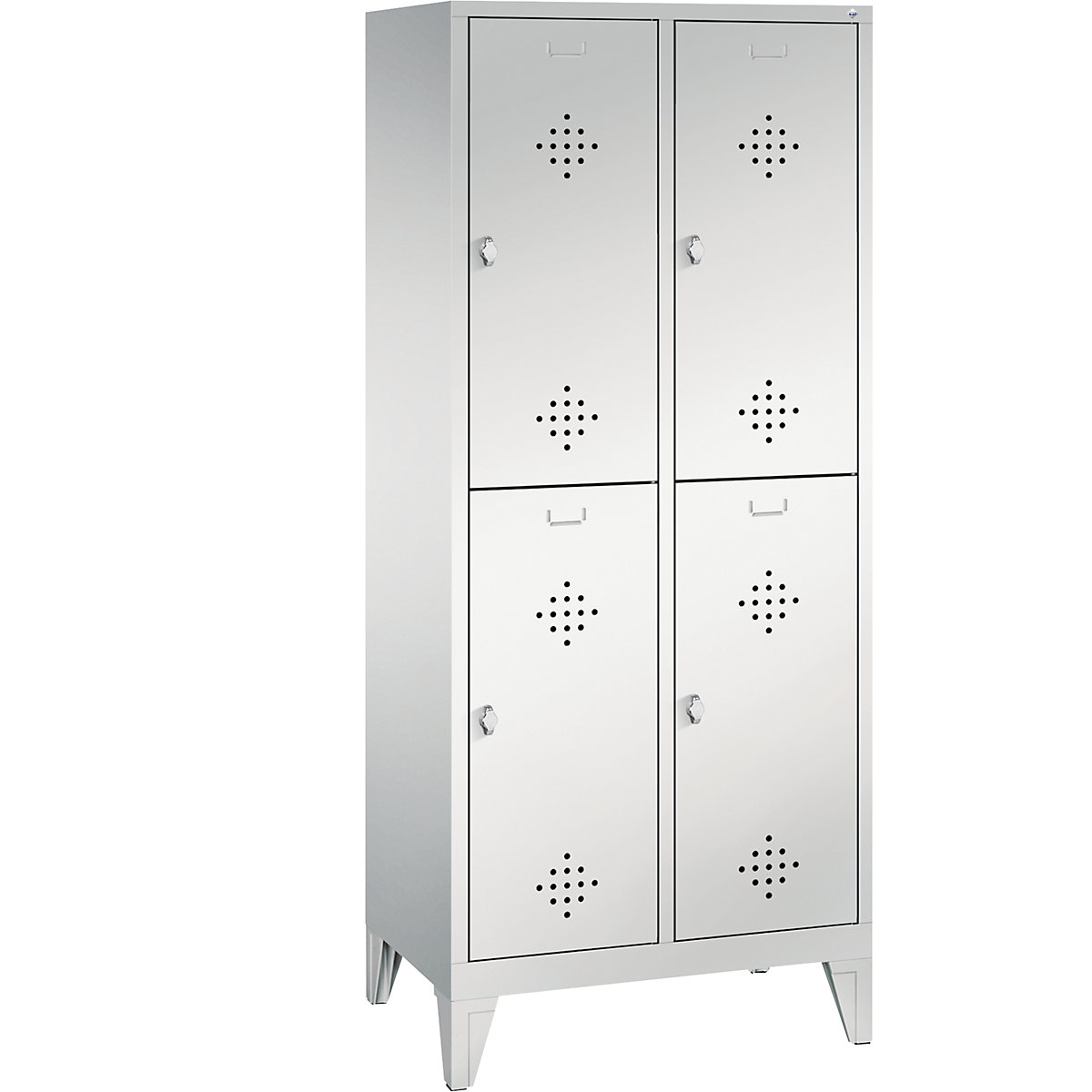 CLASSIC cloakroom locker with feet, double tier – C+P, 2 compartments, 2 shelf compartments each, compartment width 400 mm, light grey-13