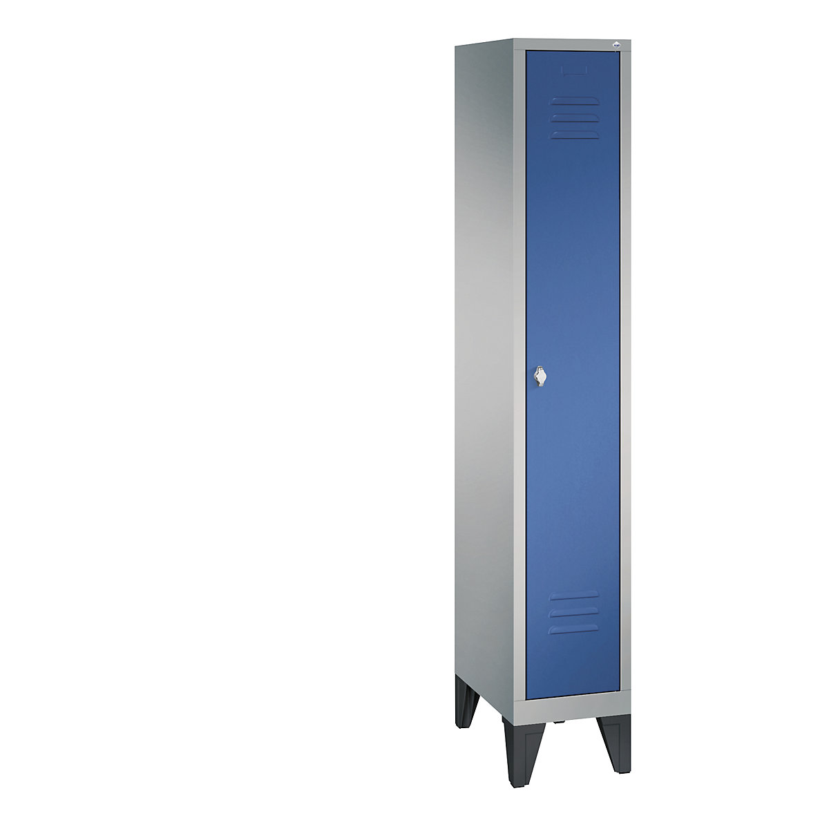CLASSIC cloakroom locker with feet – C+P, 1 compartment, compartment width 300 mm, white aluminium / gentian blue-9