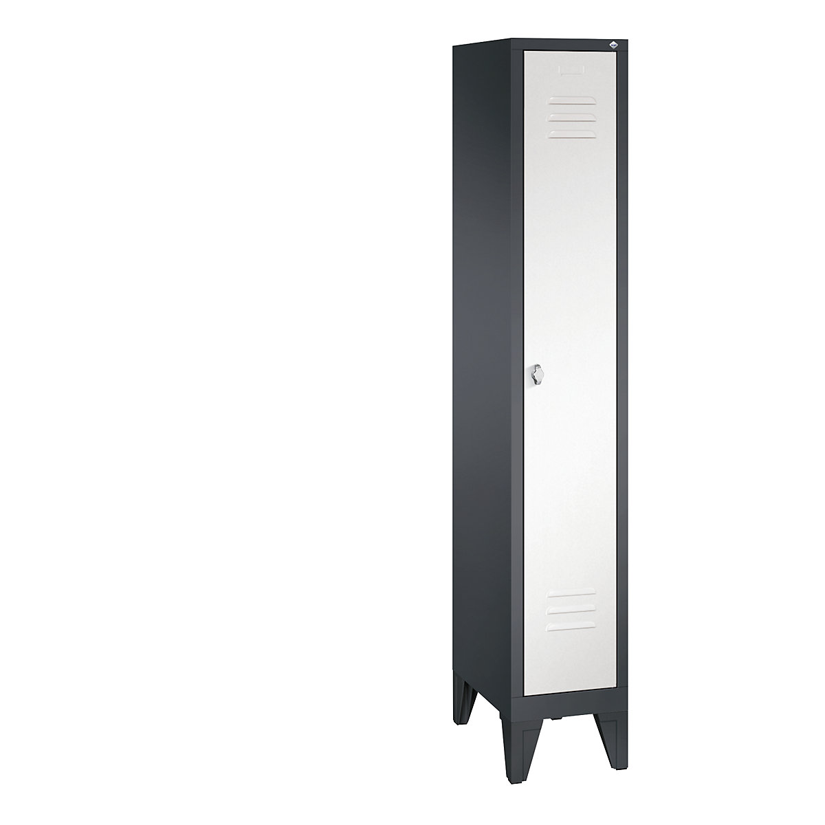 CLASSIC cloakroom locker with feet – C+P, 1 compartment, compartment width 300 mm, black grey / traffic white-12