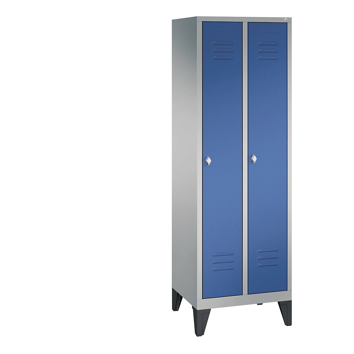 CLASSIC cloakroom locker with feet – C+P, 2 compartments, compartment width 300 mm, white aluminium / gentian blue-10