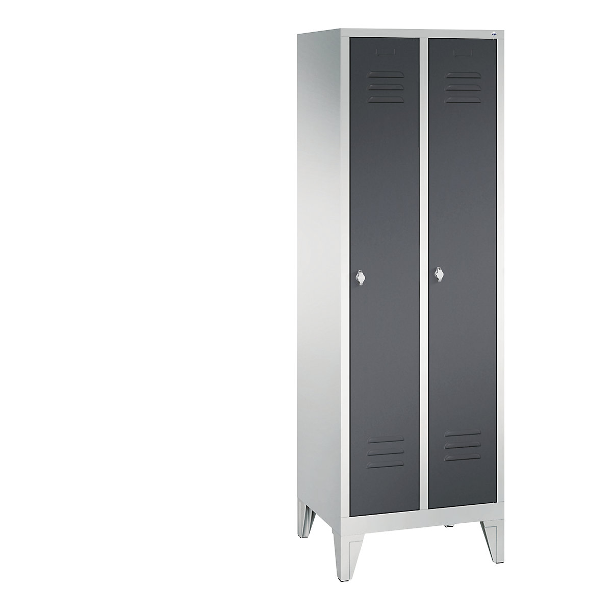 CLASSIC cloakroom locker with feet – C+P, 2 compartments, compartment width 300 mm, light grey / black grey-5