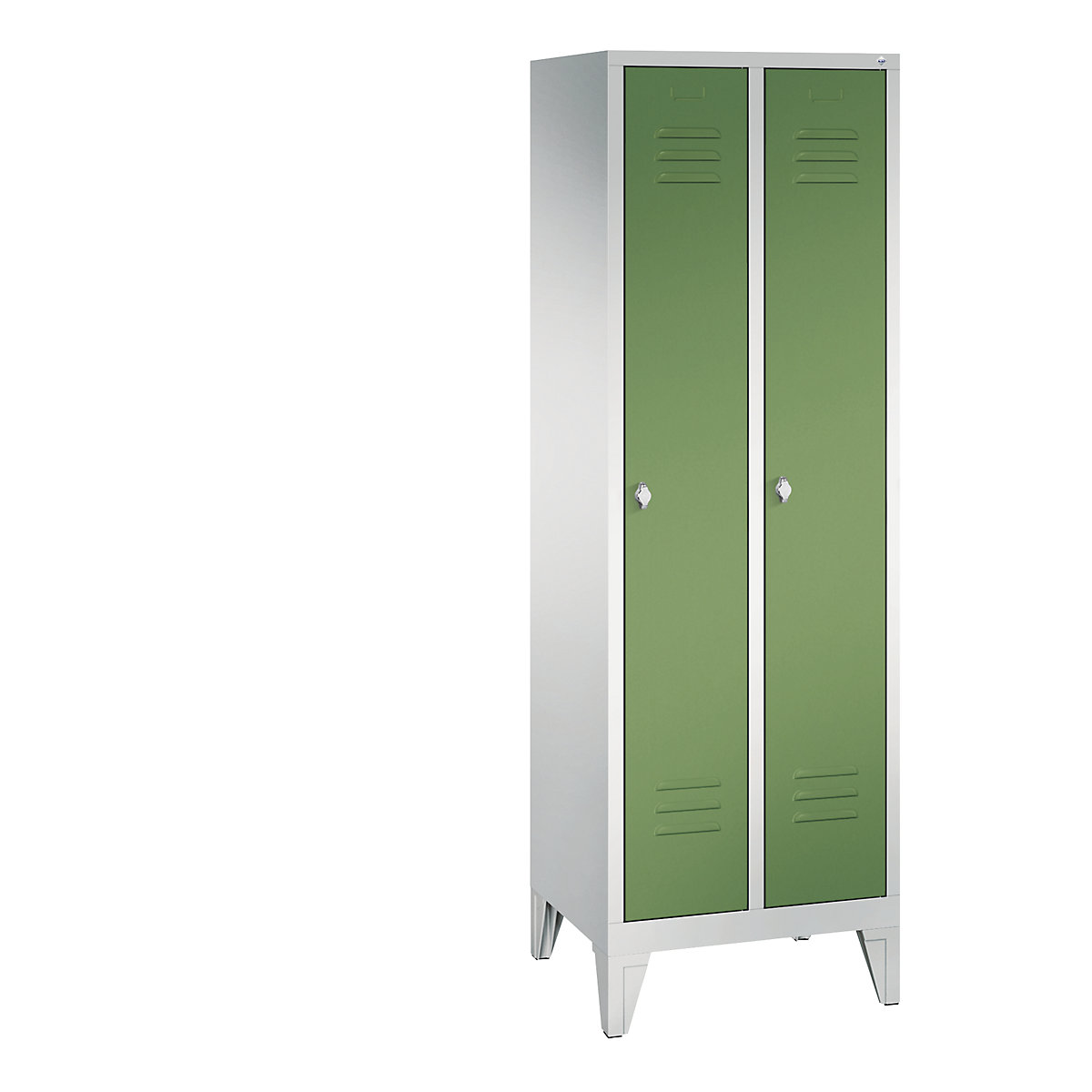 CLASSIC cloakroom locker with feet – C+P, 2 compartments, compartment width 300 mm, light grey / reseda green-13