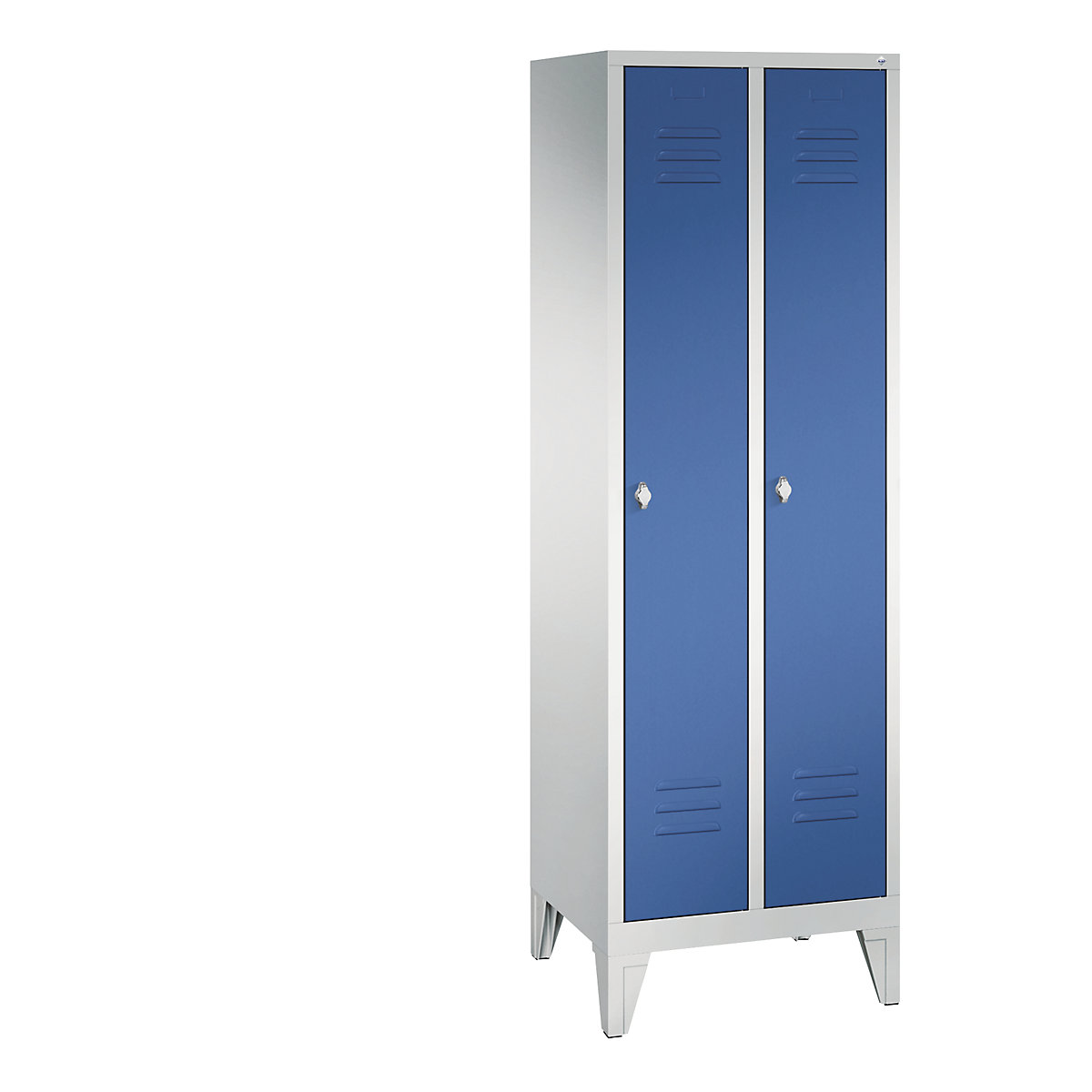 CLASSIC cloakroom locker with feet – C+P, 2 compartments, compartment width 300 mm, light grey / gentian blue-9