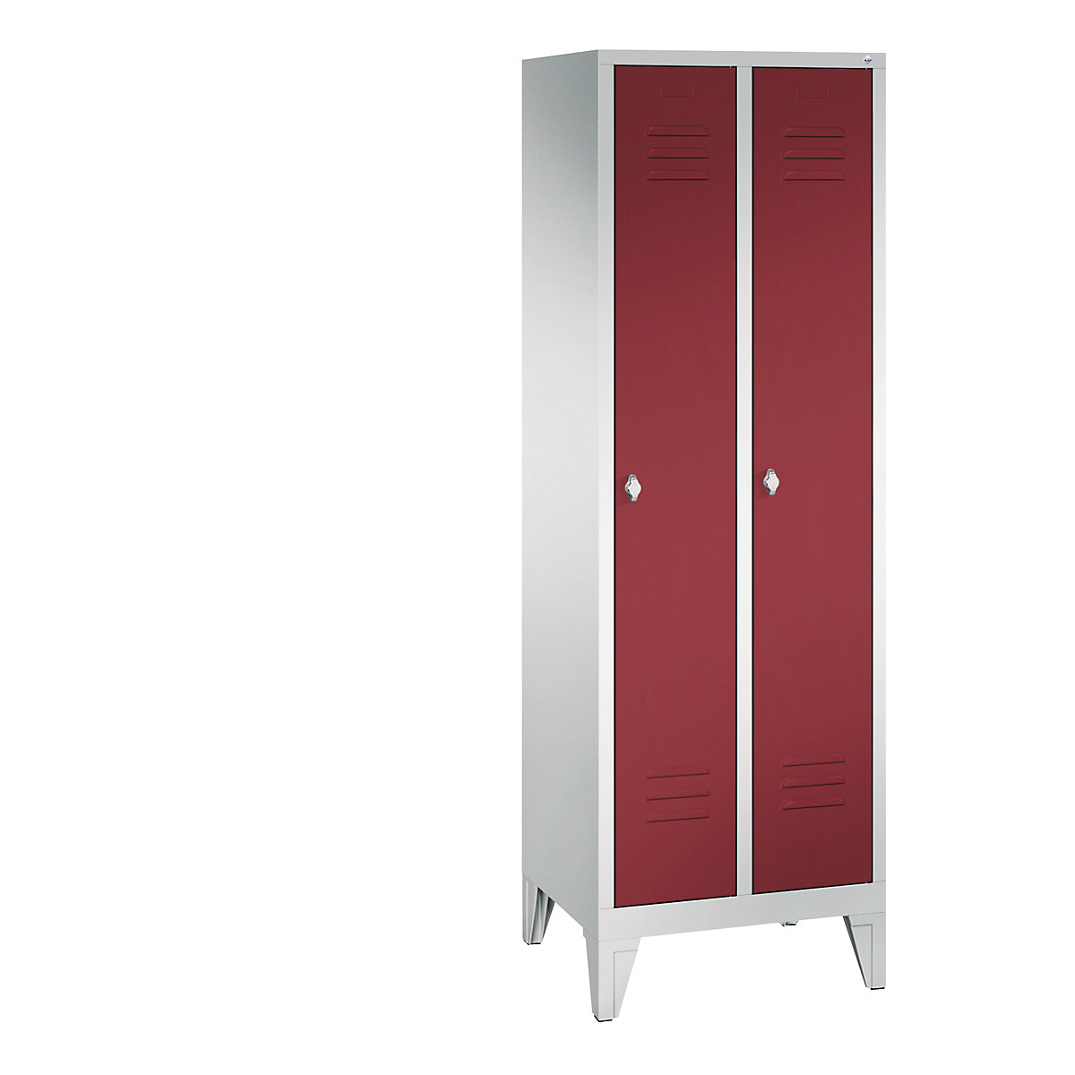 CLASSIC cloakroom locker with feet – C+P, 2 compartments, compartment width 300 mm, light grey / ruby red-8