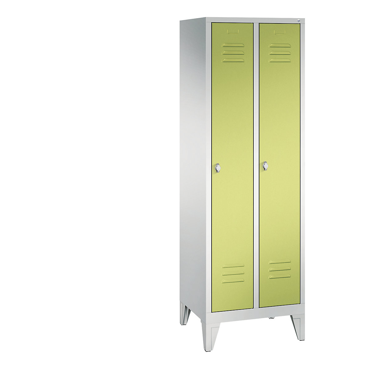 CLASSIC cloakroom locker with feet – C+P, 2 compartments, compartment width 300 mm, light grey / viridian green-3