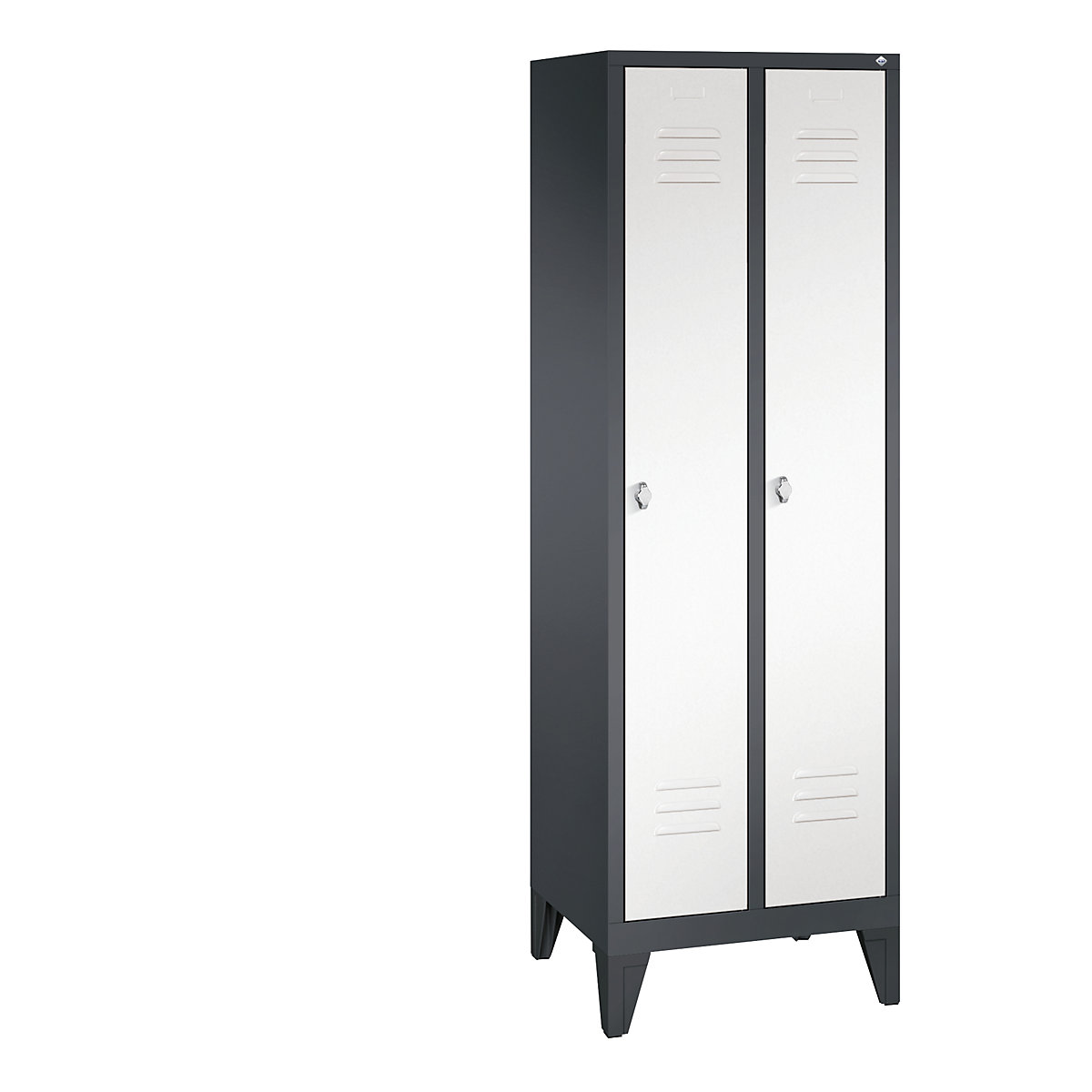 CLASSIC cloakroom locker with feet – C+P, 2 compartments, compartment width 300 mm, black grey / traffic white-12