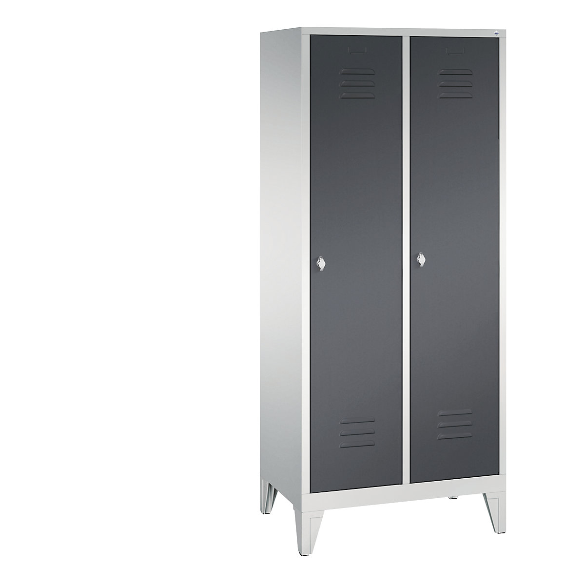 CLASSIC cloakroom locker with feet – C+P, 2 compartments, compartment width 400 mm, light grey / black grey-4