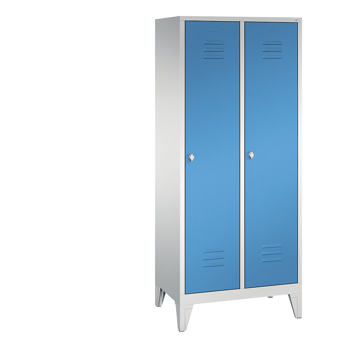 CLASSIC cloakroom locker with feet – C+P, 2 compartments, compartment width 400 mm, light grey / light blue-14
