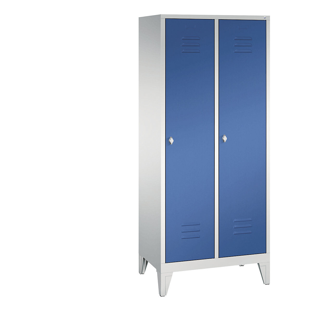 CLASSIC cloakroom locker with feet – C+P, 2 compartments, compartment width 400 mm, light grey / gentian blue-10