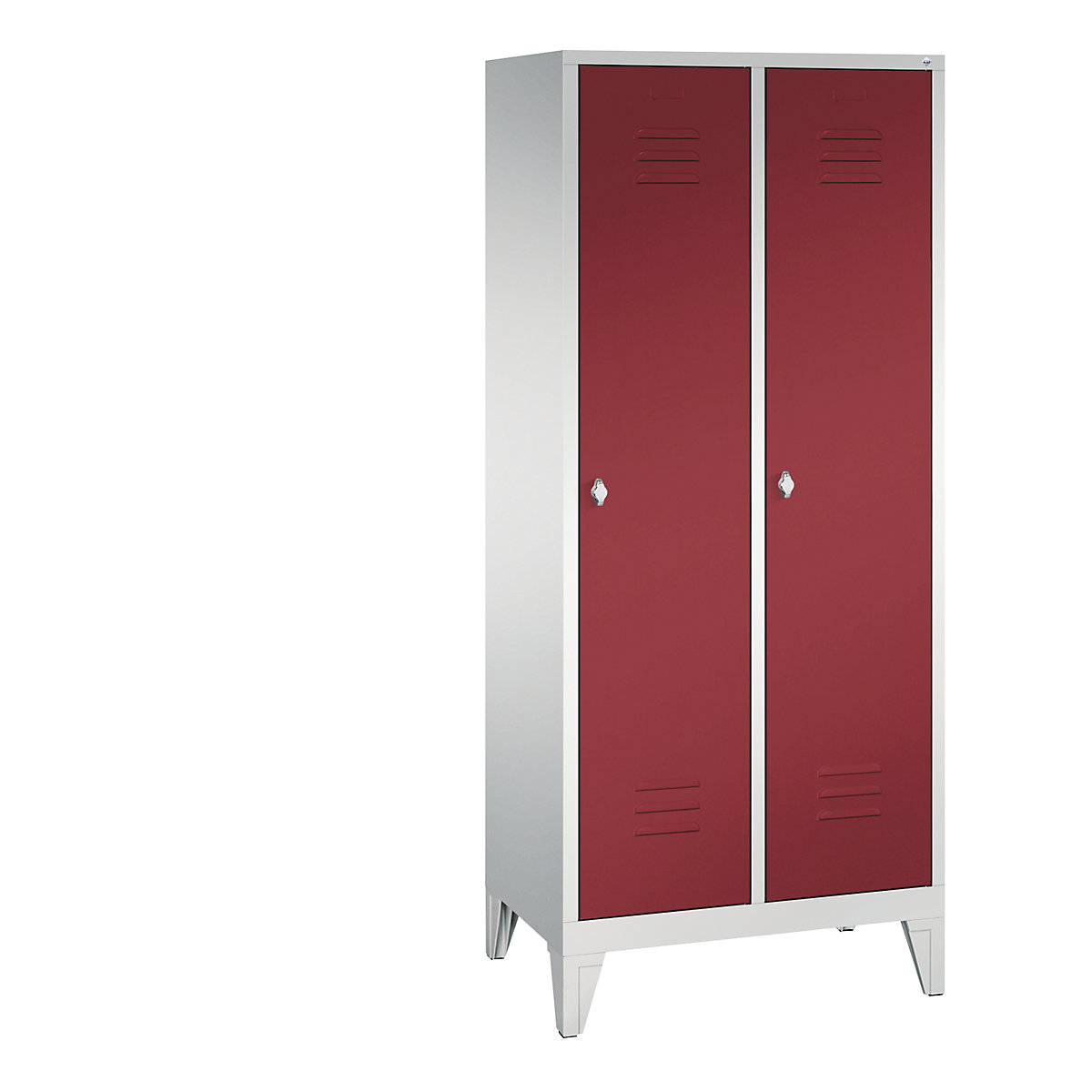CLASSIC cloakroom locker with feet – C+P, 2 compartments, compartment width 400 mm, light grey / ruby red-5